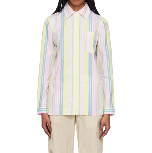 GANNI multicolored striped button down shirt women's size large - Picture 9 of 10